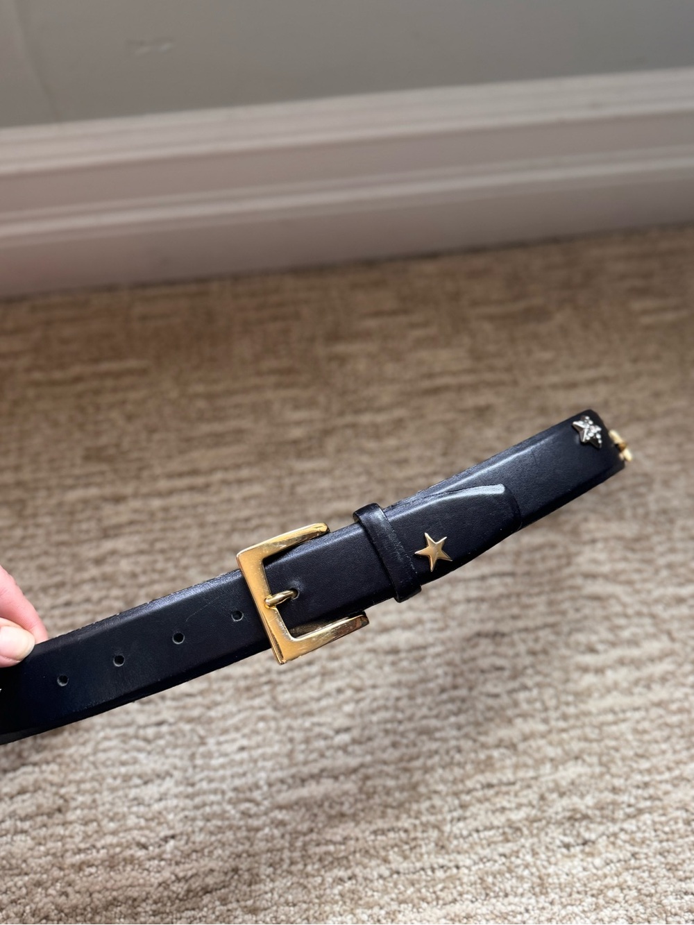 VTG Carlisle Black Leather Star Studded Belt S Gold Buckle Celestial 90’s Punk - Picture 11 of 16